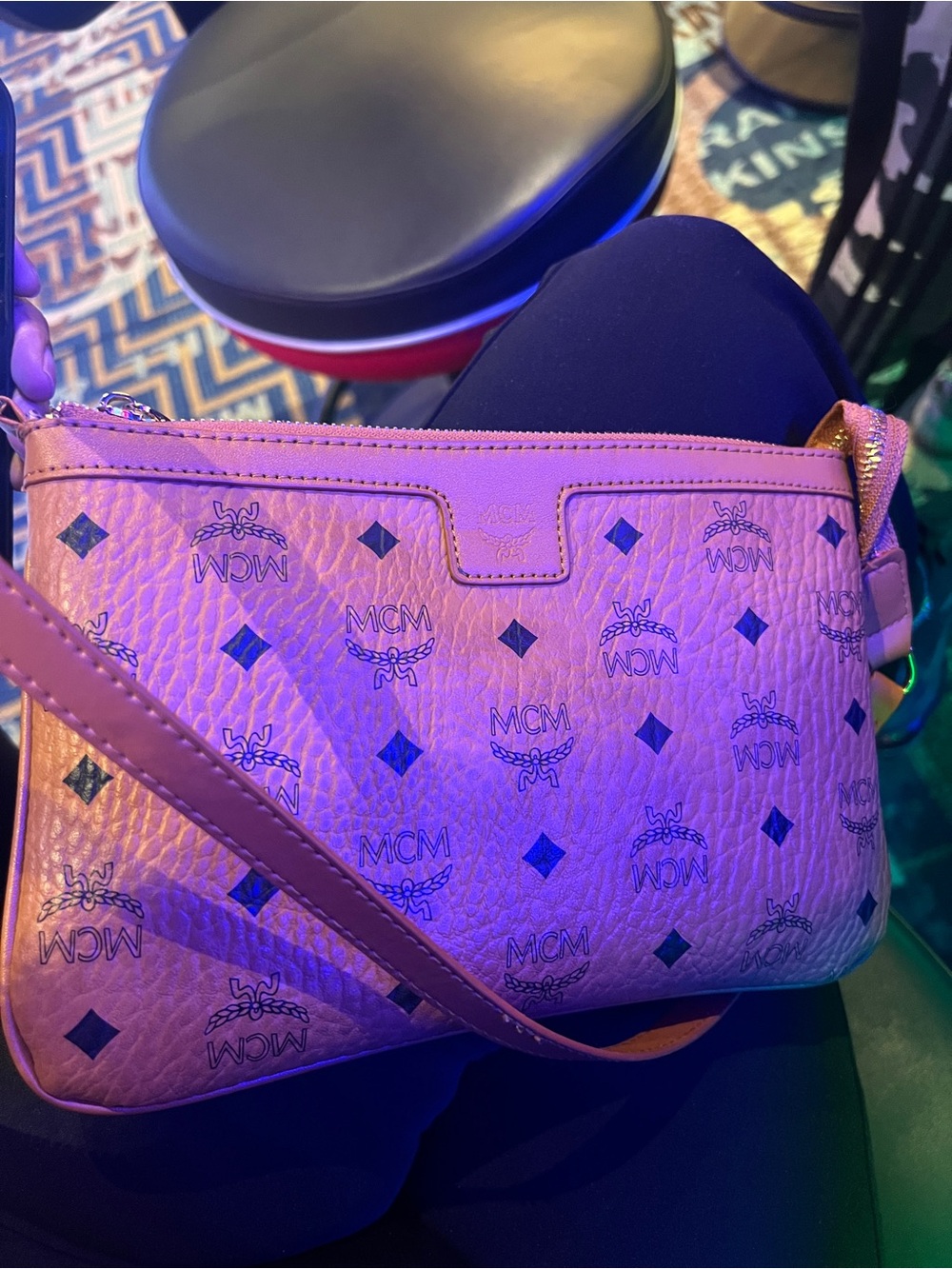 MCM Pink Logo-Print Leather Crossbody